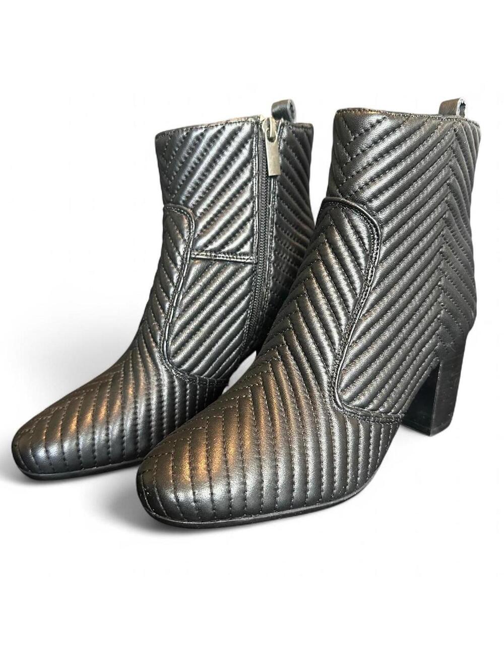 Chevron Quilted Black Ankle Boots